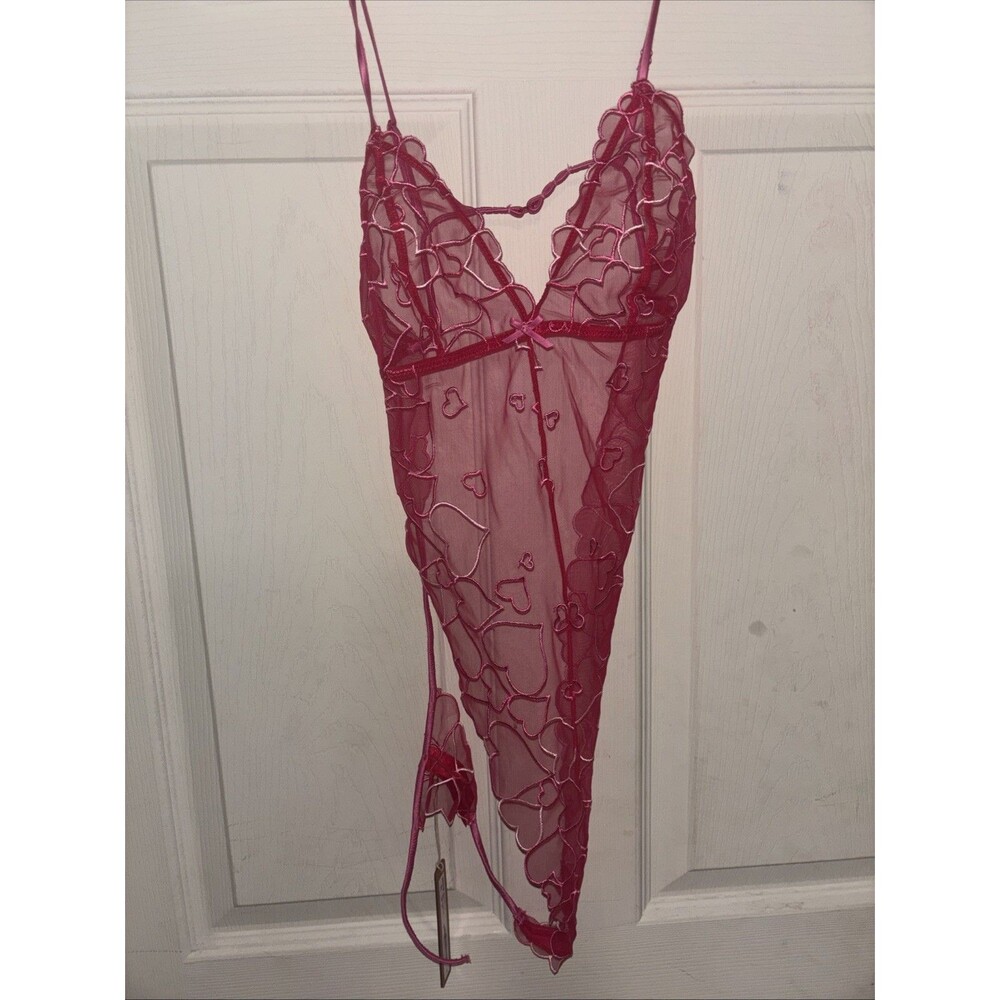 SKIMS Embroidered Hearts Tulle Teddy Punch Pink Size Xsmall Has Flaw. NWT